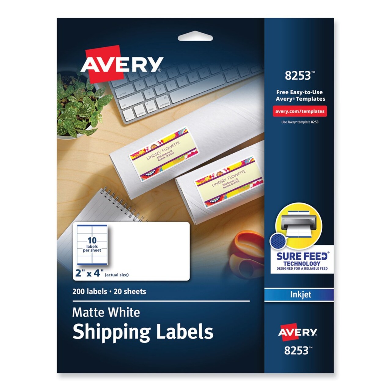 Avery 2 in. x 4 in. Vibrant Inkjet Color-Print Labels with Sure Feed - Matte White (200/Pack)
